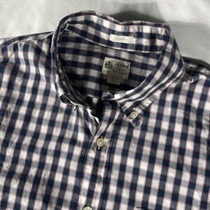 J. Crew mens navy white red plaid long sleeve button down shirt - size M